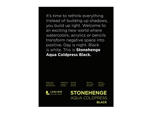 Stonehenge, 1 Legion Aqua Watercolor Pad, 140lb, Cold Press, 9 by 12 Inches, Black Paper, 15 Sheets