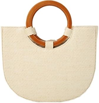 Chic Wind Ring Wooden Handle Handbag Shoulder Bag Handbag Woven Beach
