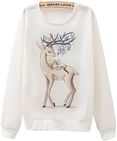 BOLA Women Harajuku Fashion Shirts Kawaii Deers and Girl Print Cute Sweater