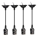 KINGSO 4 Pack E26/E27 Socket Screw Bulbs Edison Retro Pendant Lamp Holder With Wire Without Switch 110-220V (Black)
