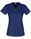 Gen Flex by Dickies Women's V-Neck Solid Scrub Top Large Navy