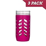 JarJackets Silicone Mason Jar Protector Sleeve, 3 PACK | Fits Ball, Kerr 24oz (1.5 pint) Wide-Mouth Jars (Sangria)