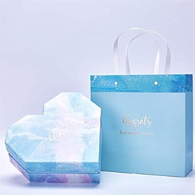 Romántica caja de regalo rosa azul en forma de corazón con tapa, relleno de bolsa de