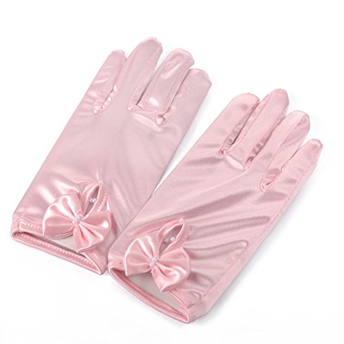 Lusiyu Girl Solid Child Size Wrist Length Formal Glove with Bow (Pink 03)