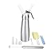 Professional Whipped Cream Dispenser with FREE Milk Frother. 1 Pint Capacity ALL ALUMINUM with LEAK PROOF LID and BONUS BOTTLE BRUSH. Make Gourmet Desserts and Coffees.