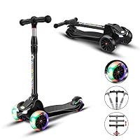 YX Kick Scooter for Kids 3 Wheel Toddlers Scooter 4 Adjustable Height Lean to Steer with PU Flashing Wheels for Boys Girls from 3 to 12 Years Old (Black)