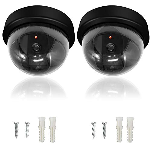 Dummy Camera CCTV Surveillance System with Realistic Simulated LEDs, findTop 2 Pack Fake Hemisphere Security Camera with 5 Pieces Warning Security Alert Sticker Decals