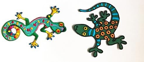 Pack of 2 Cute Pretty Colorful Gecko Salamander Embroidered Iron on Patch