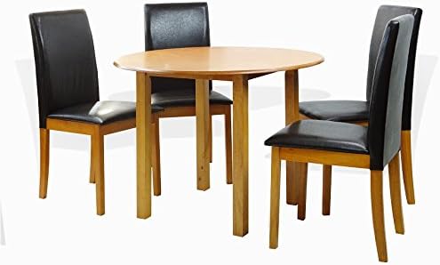 Dining Kitchen Set of 5 Piece Round Table and 4 Classic Solid Wood Chairs Fallabela in Maple Finish
