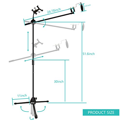 Mic Stand, ANKO Fashion Easy-Adjust Tablet Mount with Flexible 360 Degree Rotating and Mic Mount with 24.78" long Arm, Suitable for All 7-14 Inch Tablets. (BLACK-1 PACK)