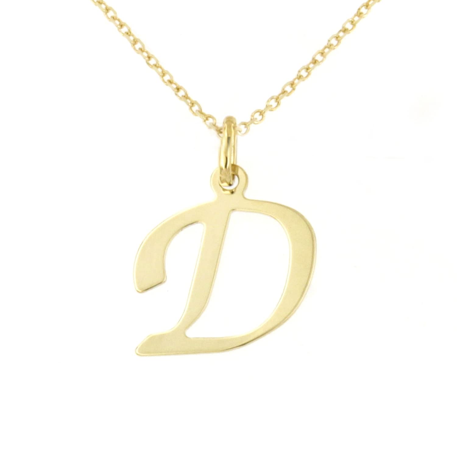 Lucchetta - 9ct Yellow Gold Letter D Initial Name Pendant Necklace 17.7 inch (45cm), Ladies Womens Girls Italian Alphabet Jewellery Made in Italy Certified