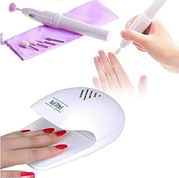 Octopus Prime 7-in-1 Electric Nails Manicure Pedicure Grooming Tool Kit + Wind Automatic Pressure Activates Nail Polish Dryer Fan-Medium (White)