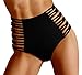 Women's Sexy Retro-Vibe High Waisted Bikini Bottom Crisscross Swimsuit Brief (M, Black)