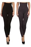 Women's Empire Waist Tummy Compression Control Top Leggings, French Terry Lining