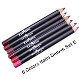 6 Colors of Italia Deluxe Lip Liner Set E - Travel Size (5") Ultra Fine Pencils - Mighty Gadget Collection E