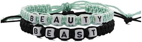 Kiokioa Couple Bracelets Braided Bracelet Beauty and Beast Bracelets for Lover (green black)