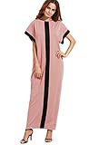 Verdusa Women's Summer Short Sleeve Color Block Pocket Shift Long Maxi Dress Pink L