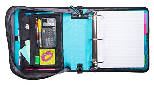 Case-It T641P Zipper Binder, 3-Inch Capacity, with 5-Tab Expanding File, Zip Mesh Pocket, Shoulder Strap, Splatter Blue