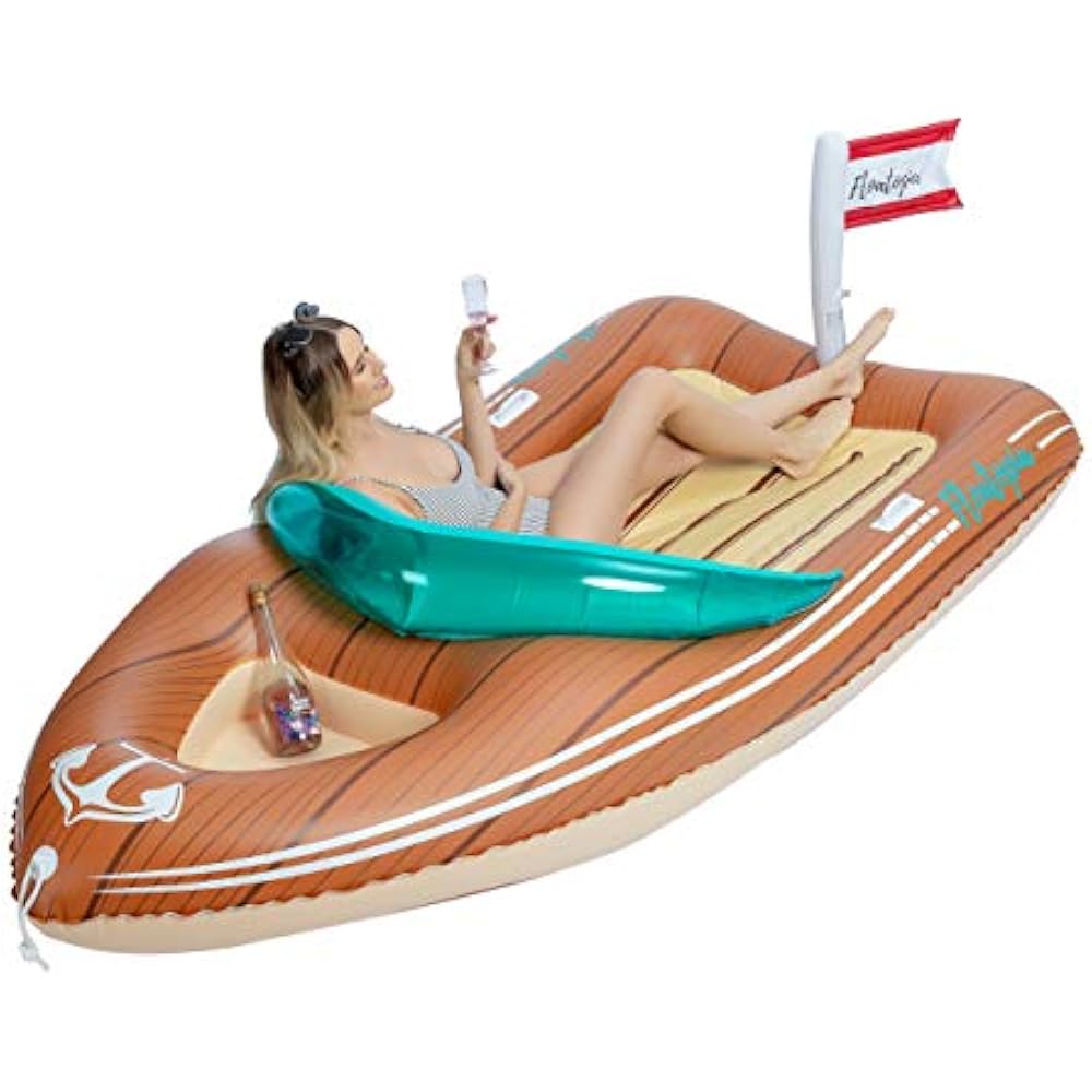 JOYIN Giant Inflatable Boat Pool Float With Reinforced Cooler, Summer