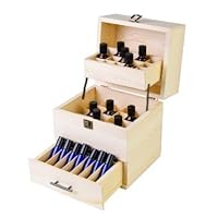 Wooden Essential Oil Box Multi-Tray Organizer - Holds 45 5-15ml Essential Oil Bottles & 14 10ml Roller Bottles (59 Total Essential Oils)