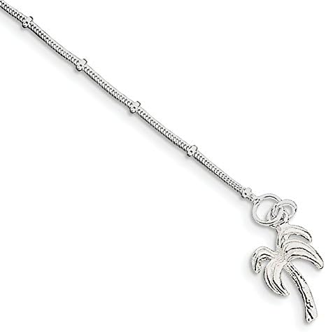 Sterling Silver Palm Tree Anklet Length 9"