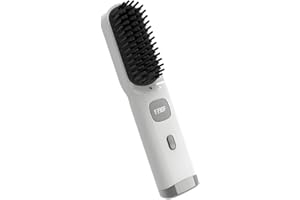 QEOWUO Cordless Hair Straightener Brush Portable on The go Comb for Travel 30s Fast Heating USB Rechargeable Dual Power Supply LCD Display with Pouch (White)
