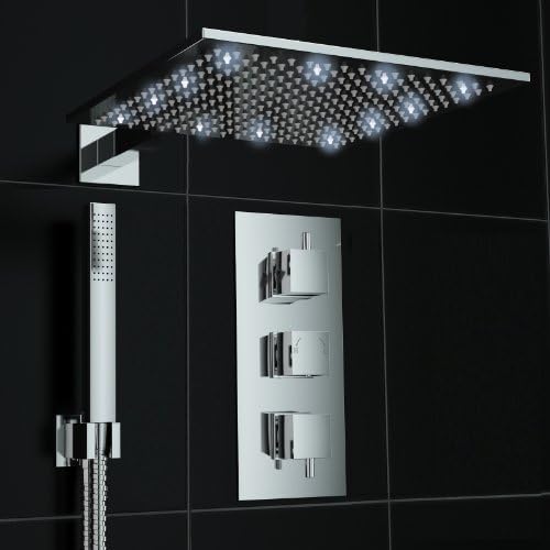 2 Way Square Concealed Thermostatic Shower Mixer Set With LED Head Set