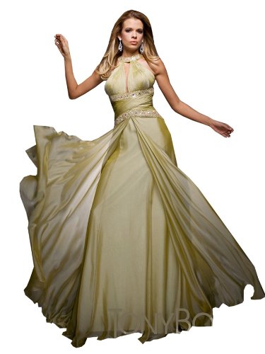 Jeweled Halter Chiffon A-Line Gown