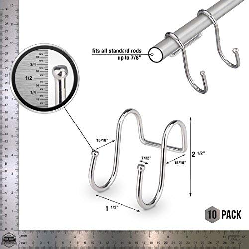 Pro Chef Kitchen Tools Double Utility Hooks - Dual S Hook 10 Pack Set - Hanging S Shaped Heavy Duty Metal Hooks for Outdoor Garage Home Storage Organization - Fits Utensil Rack Rails - Pot Hanger Bar