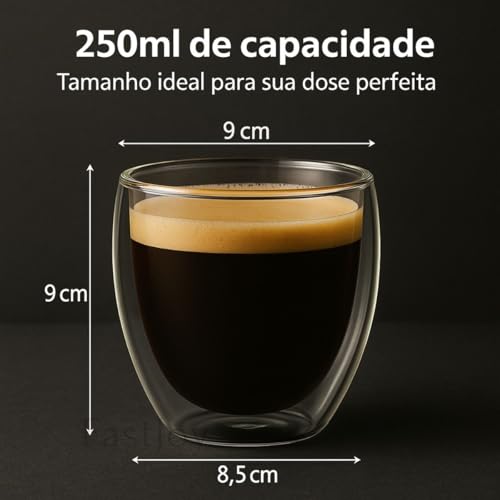 Copo de Vidro Duplo para Café 250ml Conjunto com 2 Peças Isolamento Térmico e Design Moderno Premium