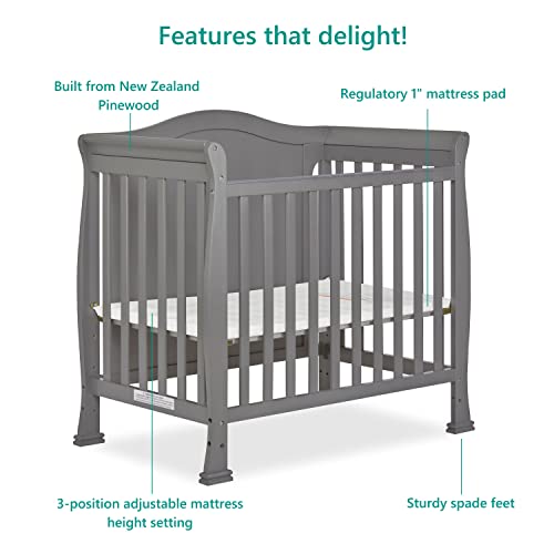 Dream On Me Addison 4in1 Convertible Mini Crib in Steel Grey