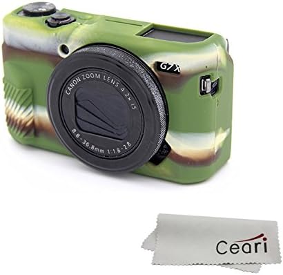 CEARI Silicone Case Rubber Camera Protective Cover Skin for Canon PowerShot G7X Mark II Digital Camera + Microfiber Cloth - Green