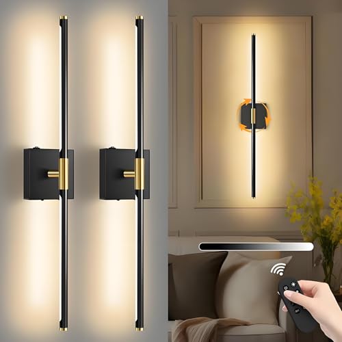 Wall Sconces Set of 2 Battery Operated, Wireless USB Rechargeable Wall Lights with Remote Control, 360° Rotation, 8000mAh LED Dimmable Picture Lamp for Living Room, Bedroom, Hallway