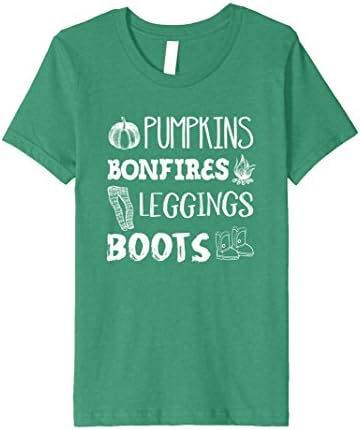 Kids Cutest Leggings T shirt - Pumpkins Bonfires Leggings Boots 12 Kelly Green