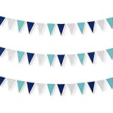 Little Biene 30 Feet Nautical Glitter Paper Triangle Flag,Bunting Pennant Banner for Baby Birthday Shower/Ahoy/Achor/Pirate Theme Party Supplies Decorations(Blue and Silver).