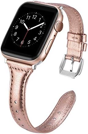 Dolank compatible Apple Watch Strap 38mm 40mm 42mm 44mm, Slim Replacement Leather Band Wristband Sport Bracelet for Iwatch Nike+, Series 4 3 2 1 Edition with Stainless Steel Buckle