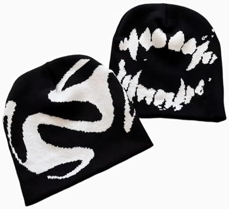 Y2K Knitted Beanies Hat Cross Graphics Men Women Jacquard Hat Punk