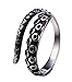 Amkaka Vintage 316L Stainless Steel Octopus Tentacle Adjustable Ring Black Silver