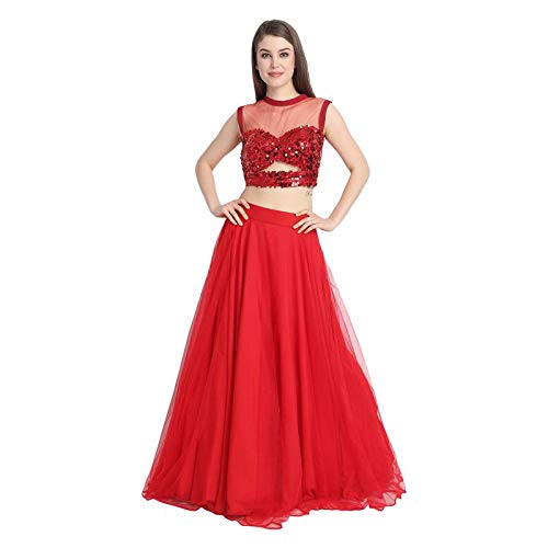 Net Lehenga With Sequin Crop Top 