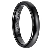 Black Ceramic Ring by CERAMIC GESTALT - 4mm . Domed & Polished Design. (Size 5 to 14).