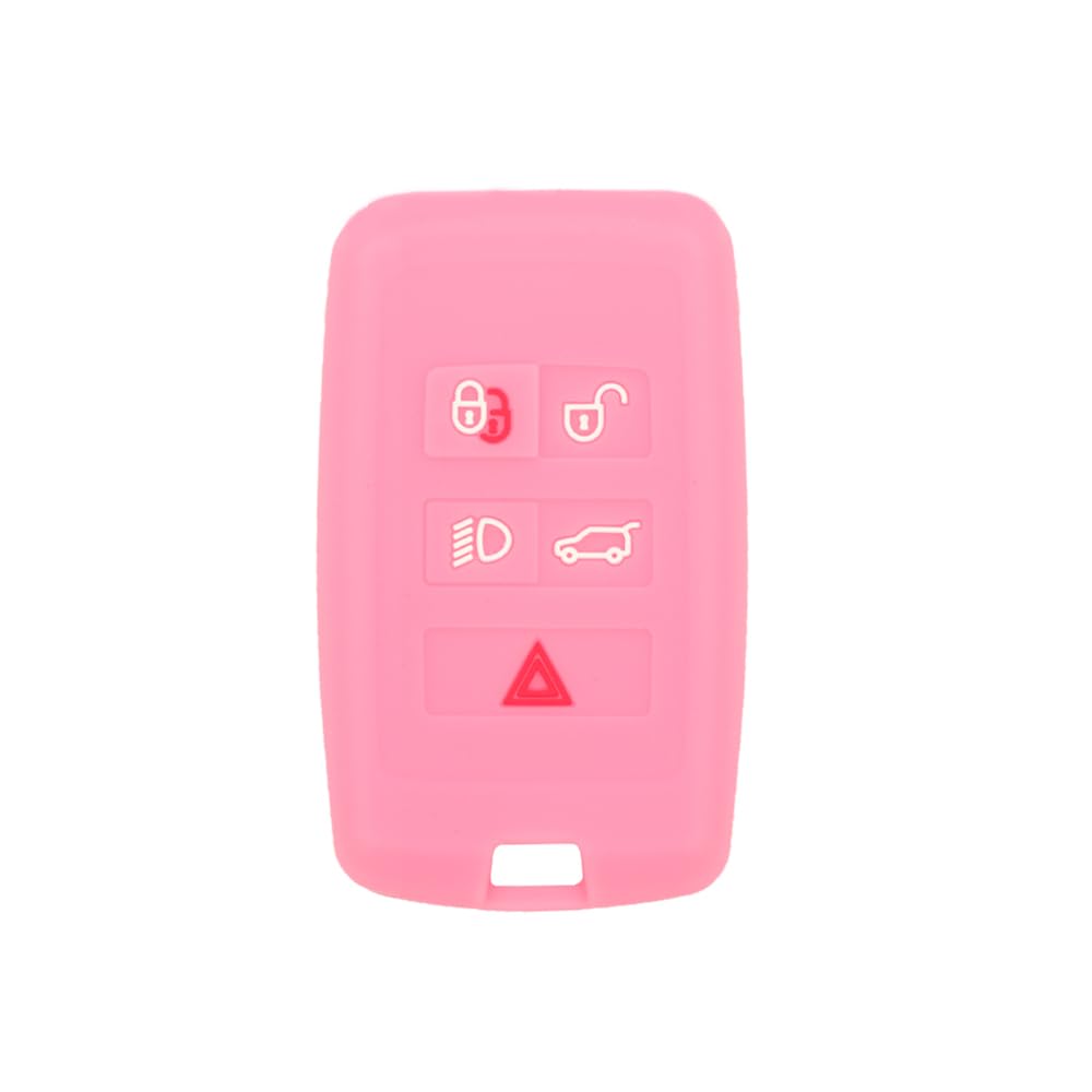 BROVACS Silicone Cover Protector Case Holder Skin Jacket Compatible with LAND ROVER Range Rover Discovery JAGUAR 5 Button Smart Remote Key Fob CV4984 Pink
