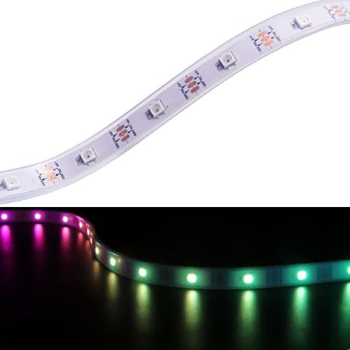 WIXURE WS2812B LED Strip Light Individually Addressable Programmable WS2811 Built-in 5050 RGB DC5V Dream Color LED Rope Light(16.4ft/5m 30leds/m White PCB Waterproof IP67)