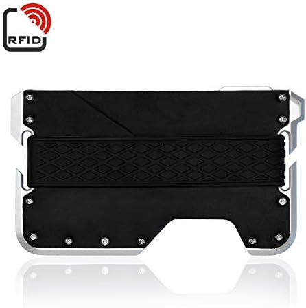 Credit Card Holder RFID Blocking Wallet EDC Slim Wallet Genuine Leather Vintage Aluminum Men and Women Card Case Wallet (Black)
