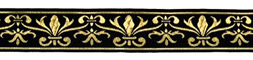 10m French Lily Borte Fleur de Lis Webband 35 mm Color: Black-Gold of 1A-Haberdashery 35060-swgo