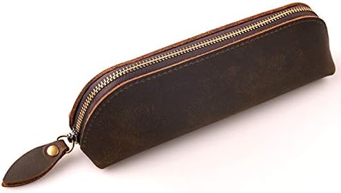 Grt Vintage Leather Pencil Case with Zipper, Handmade Genuine Leather Stationery Art Supplies College Office Pencil Holder Pen Case Pouch Unisex
