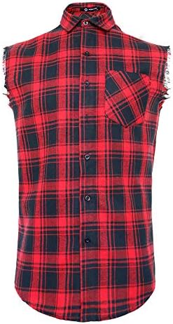 Sleeveless Plaid Front Shirt for Men,Cowboy Button Down Shitrs