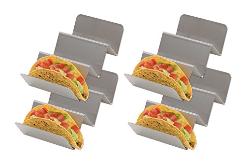 Taco Holder, Taco Stand, 4 Pack, Restaurant Quality Premium Stainless Steel, Rounded Corner Design, Reversible 2 or 3 Taco Design