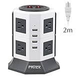 8 Outlets Power Strip with 4 USB Charging Ports, PRITEK 15A/1875W 1000J Surge Protector Tower Power Socket with 2m/6.5ft Extension Cord Multifunction Vertical Power Strip for Home or Office
