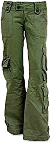 Lutratocro Womens Low Rise Tactical Multi-Pocket Loose Ripstop Cargo Pants Green Large
