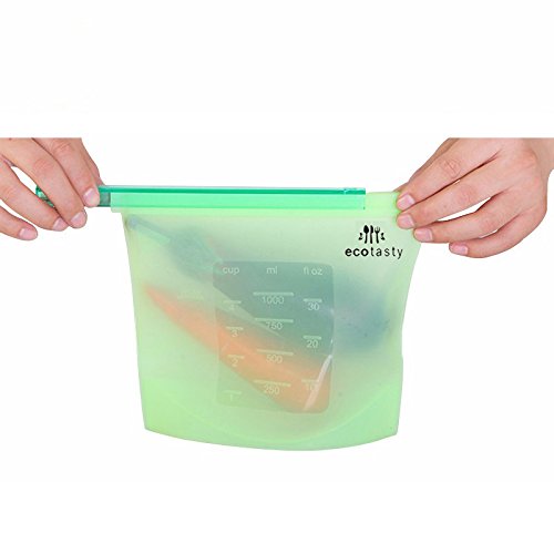 Eco Tasty Essentials Reusable Silicon Food Storage Bags Set of 4 PACK – 1000 ml. Airtight Zip Seal Bags Keep Your Food Fresh. Cooking, Lunch, Snack, Sous, Sandwich, Freezer. - Thumbnail 4